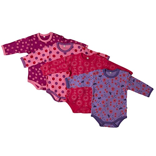 Pippi 4er Pack Baby Mädchen Body mit Aufdruck, Langarm, Alter 1-2 Monate, Größe: 56, Farbe: Pink, 3819