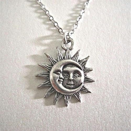 GURIDO Silberfarbene Halsketten mit Sonne und Mond, Paar himmlische beste Freunde, Geschenk für Freunde, lange Halsketten, Anhänger, Männer und Frauen