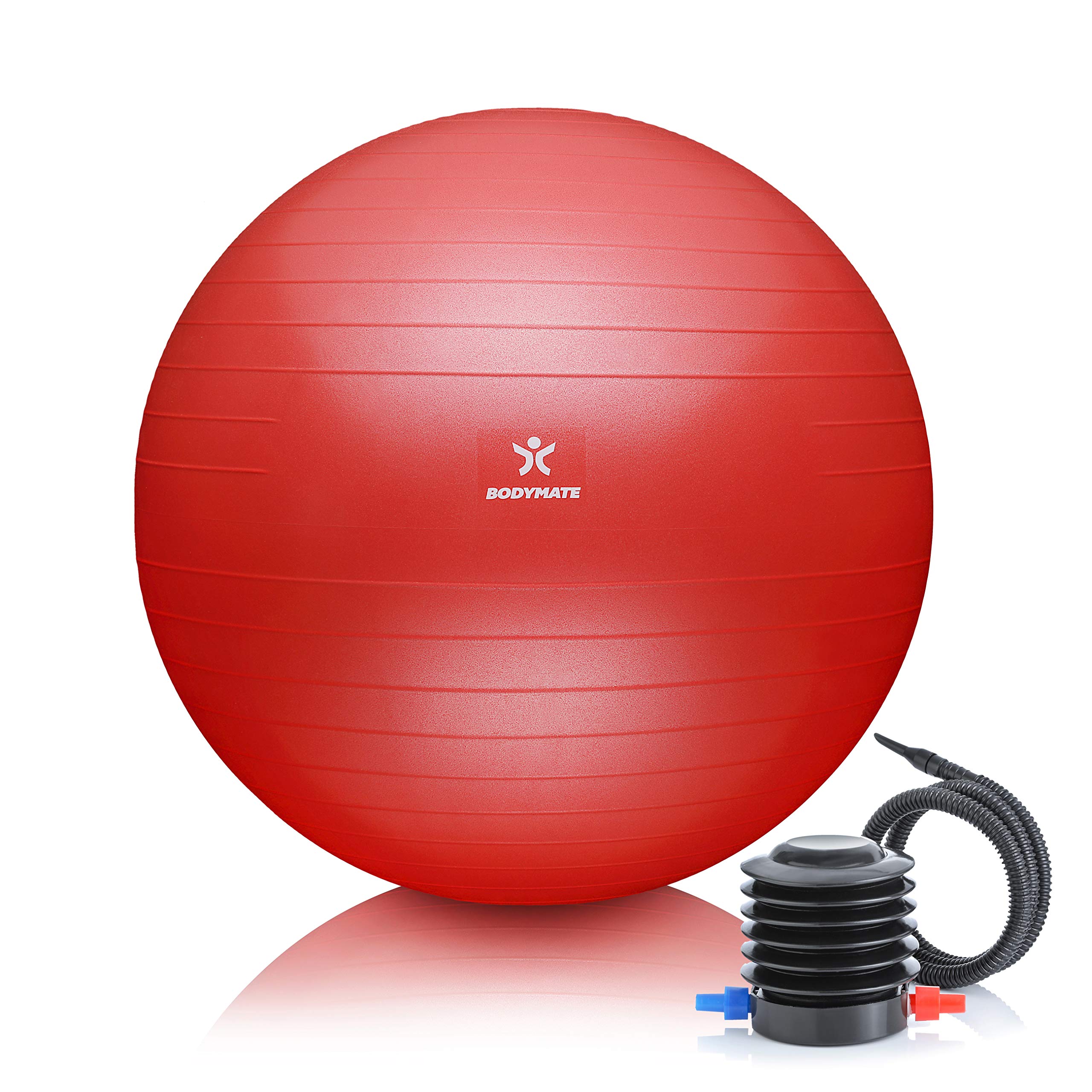BODYMATE Gymnastikball Sitzball Trainingsball mit GRATIS E-Book inkl. Luft-Pumpe, Ball für Fitness, Yoga, Gymnastik, Core Training, für starken Rücken als Büro-Stuhl Pepper-RED 75cm