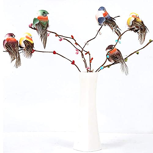 Ladieshow 12Pcs Künstliche Federvögel, Niedliche künstliche Vogel Dekor Simulation Vogel DIY Dekoration Ornament für Hausgarten