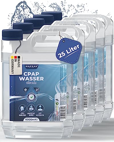 Mapeau 25 L destilliertes Wasser für Luftbefeuchter keimreduziert, Sauerstoffkonzentrator, CPAP-Geräte, Inhalator (25 Liter (5x5L))