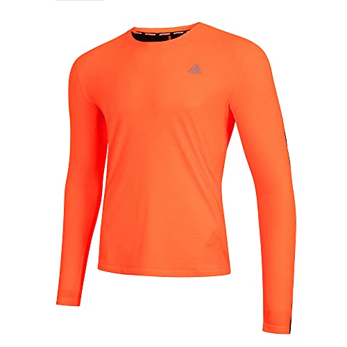 Airtracks Herren Laufshirt Langarm Top Pro Line Running T-Shirt Trainingsshirt für Männer Funktionsshirt Sportshirt Fitness Jogging Shirt S M L XL XXL XXXL XXXXL 3XL 4XL - orange-schwarz - XS