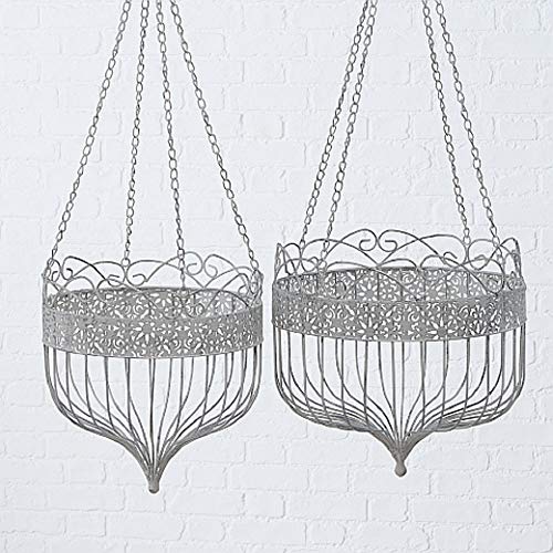 CasaJame Pflanzkorb für Hängetopf 2er Set Sortiert aus Eisen grau antik Used Look D32-38cm Hanging Basket