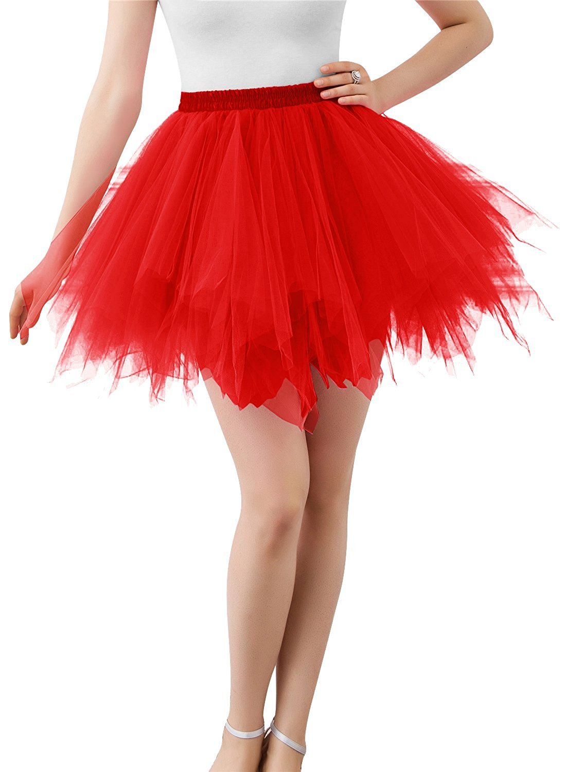 Karneval Erwachsene Damen 80's Tüllrock Tütü Röcke Tüll Petticoat Tutu Rot
