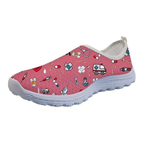 UOIMAG Krankenschwester Schuhe Geschenk für Frauen Mädchen Pink Slip On Schuhe Atmungsaktive Mesh Schuhe Flat Sport Sneaker 38EU