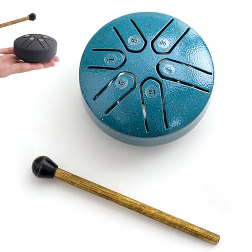 Stahlzungentrommel, 7,6 cm, 6 Noten, Mini-Handpan-Trommel for Erwachsene, Schlagzeug-Set, Schlaginstrument for Meditation, Mini-Handpan-Trommel, Buddha Stones, Mini-Stahlzungentrommel (Color : Blue)