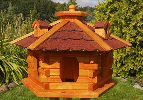 DEKO VERTRIEB BAYERN XXL Premium Vogelhaus mit Solar Beleuchtung VORRATSFÜTTERUNG Vogelfutterhaus, Farbe: Dach rot