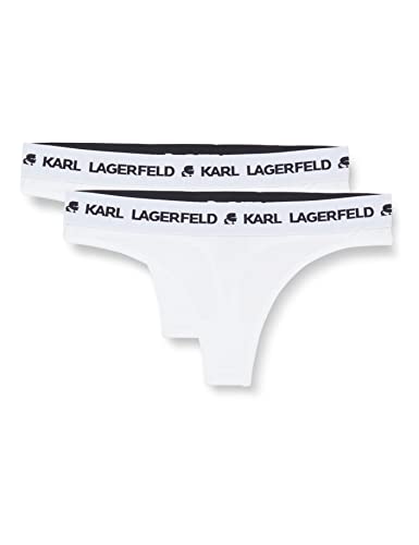 KARL LAGERFELD Womens Logo Set (Pack of 2) Thong Panties, White, L