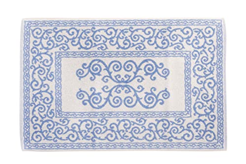 HomeLife Badematte, rechteckig, aus Baumwolle, Maße: 60 x 90 cm, Duschvorleger, hochwertig, maschinenwaschbar, Barock-Dekoration, Blau