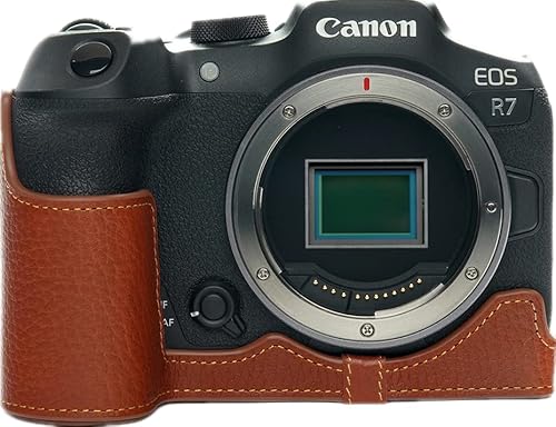 Zakao R7 Hülle, handgefertigt, echtes Leder, halbe Kameratasche für Canon Eos R7, mit Handschlaufe, Braun