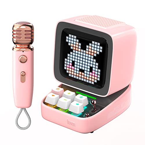 divoom Ditoo-Mic Pixel Art LED tragbarer Bluetooth-Lautsprecher mit drahtlosem Karaoke-Mikrofon, App-gesteuertem Bildschirm, RGB-Tastatur, Spielen, Alarmen für Erwachsene/Kinder, Home Party