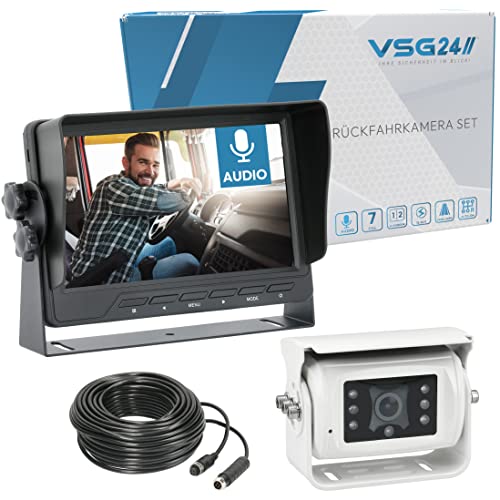 VSG24 24121 – 7“ Premium Rückfahrvideosystem für Wohnmobile & PKWs, Kamera Set inkl. 20m Kabel, Nachtsicht, 154° Winkel, 12-24 V, IP68 – Schwarz