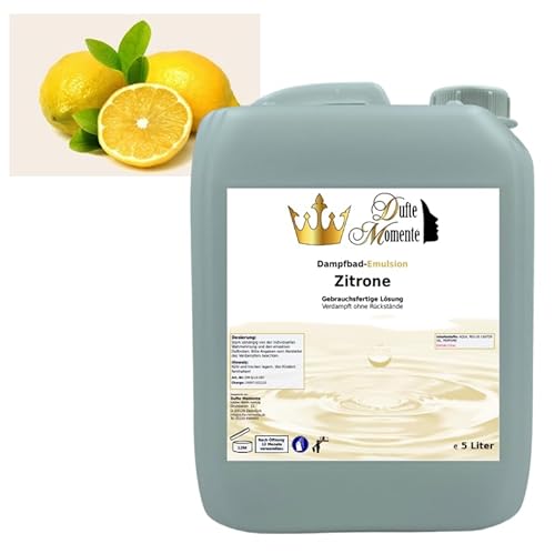 Dampfbad Emulsion Zitrone - 5 Liter - gebrauchsfertig für Dampfbad, Dampfdusche, Verdampferanlagen in Premium Qualität von Dufte Momente