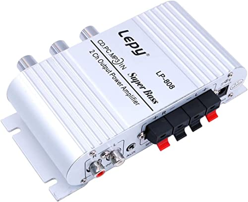 Fasizi LP-808 Tragbarer 12-V-Mini-HiFi-Verstärker mit 3-A-Netzteil für Autotelefon zu Hause - Silber