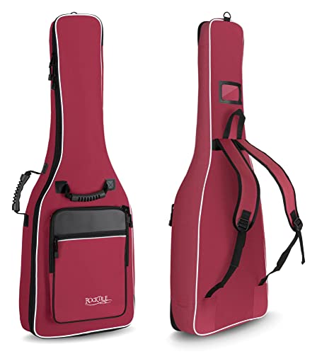 Rocktile Klassik-Gitarrentasche 4/4-Größe - wasserabweisender Gigbag mit weicher Polsterung und Fixierung im Halsbereich - Rucksack-Gurte - Große Aufsatztaschen für Noten und Zubehör - Rot