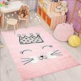 carpet city Kinderteppich Bubble Kids Flachflor mit Katze und Krone in Rosa für Kinderzimmer; Größe: 80x150 cm