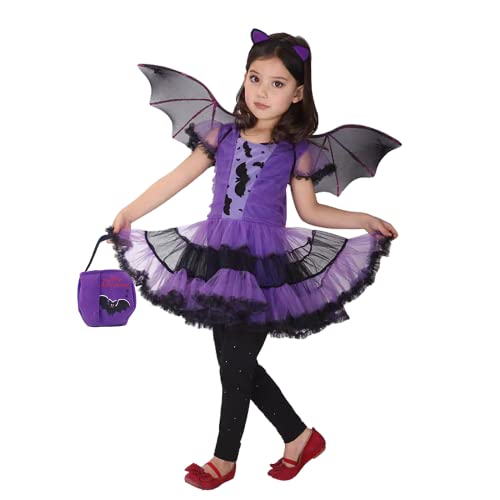 NA# Fledermaus-Kostüm für Mädchen, Hexe, Cosplay, Halloween, Karneval, Abendkleid, Tutu (10-12 Jahre, Fledermaus)