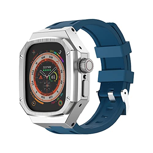 MAALYA Luxuriöses Metallgehäuse, 49 mm, Modifikationsset, für Apple Watch Ultra 49 mm, Edelstahl-Schutzhülle für iWatch 49 mm, Mod, Silikonband, For 49mm, Achat