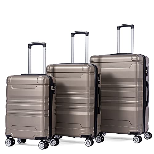Hartschalen-Handgepäck | Koffer mit TSA-Schloss und Universalrad | Erweiterbar | Seitengriff (Gold,3-teiliges Set)