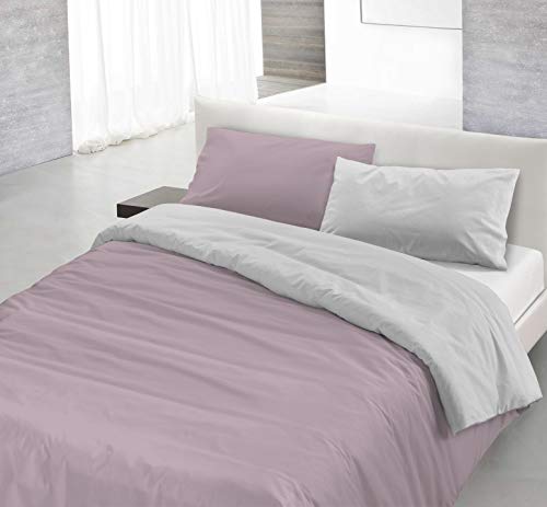 Italian Bed Linen Natural Color Doubleface Bettbezug, 100% Baumwolle, Lila/Pflaume, Einzelne