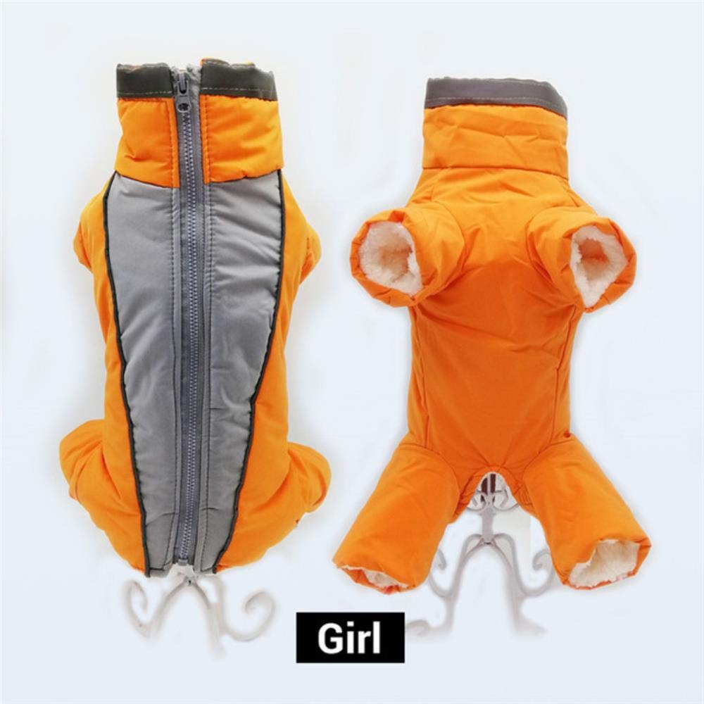 UKKD Hundemantel Winterkleidung Für Hunde Warme wasserdichte Pet-Overall-Hose Männer/Frauen Hund Reflective Kleine Hunde-Bekleidung Welpen,Mädchen Orange,M 12