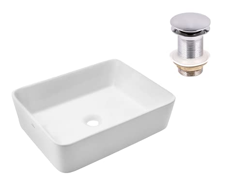 VBChome Waschbecken 47 x 37 cm Keramik Weiß Oval Pop-up ventil Click-Clack Waschtisch Handwaschbecken Aufsatzwaschbecken Waschschale Gäste WC