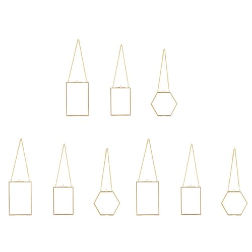 Juwaacoo 9 Packungen Gepresste Blumen Glas Rahmen - Goldene Hängende Glas Bilder Rahmen mit Kette Schwimmende Mach Es Selbst Kunstwerk Display Rahmen