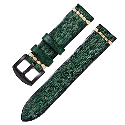 ZacLAy 18mm 20mm 22mm 24mm handgefertigtes Leder-Uhrenarmband Vintage pflanzlich gegerbtes Leder-Uhrenarmband, Grün-b, 20mm