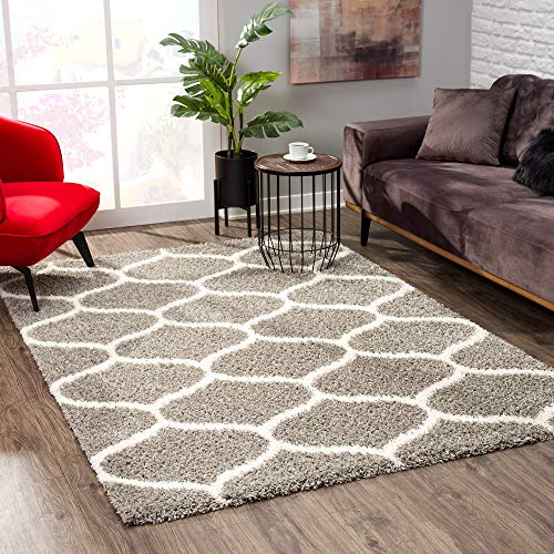 SANAT Shaggy Teppich - Hochflor Teppiche für Wohnzimmer, Schlafzimmer, Küche - Morocco Grau, Größe: 160x230 cm