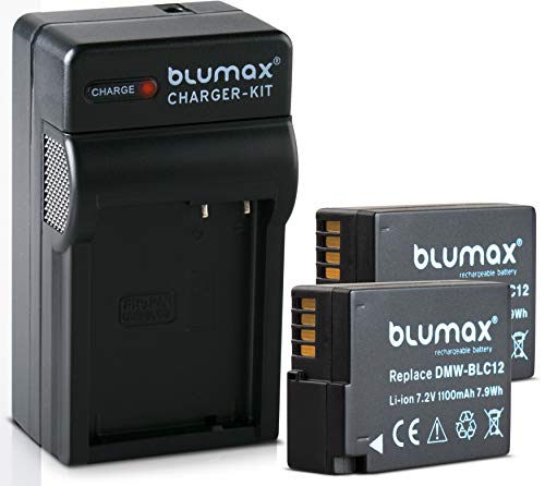 Blumax 2X Premium Akku 1100mAh + 1x Ladegerät ersetzt Panasonic Akku für Panasonic DMW-BLC12 DMW BLC12e DMC GX8 G70 G81 G85 G7 G6 G5 FZ2000 FZ2500 FZ1000 FZ200 FZ300