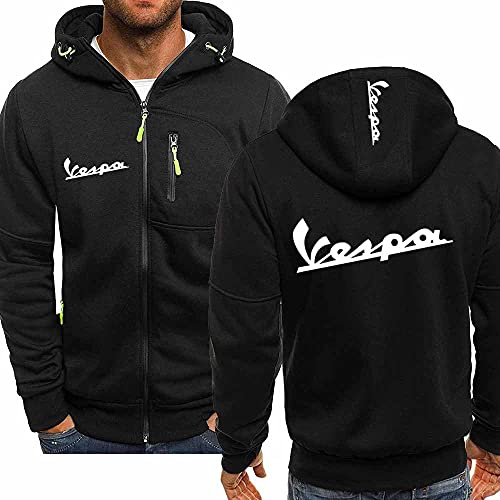 ZWW Herren-Hoodie-Sweatshirt Für Vespa Printing Frühling Und Herbst Freizeitmantel Sports Hoody Cardigan-Black||L