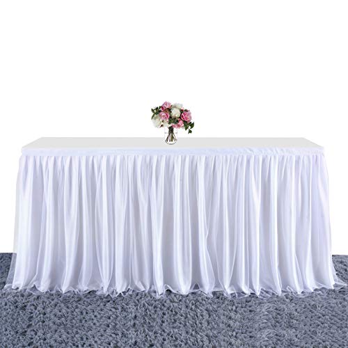 Tüll Tischrock, Tischdecke Tütü Tischröcke,Tischdeko Party deko Tisch Rock Für Babyparty mädchen, Hochzeit, Geburtstag, Weihnachten (Weißes kurzes Netzgarn,1.83 x 0.77 m)