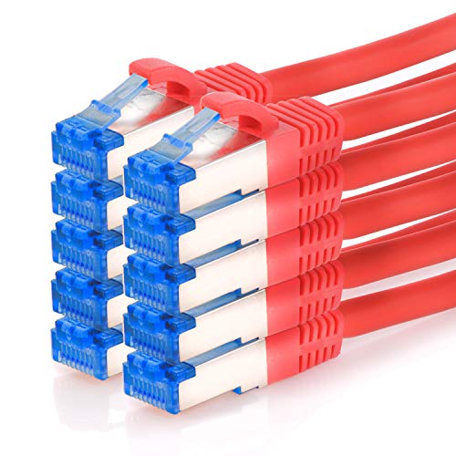 TPFNet 10er Pack 2m CAT6A Patchkabel Ethernet LAN S/FTP (Rj-45) 10GB- Rot