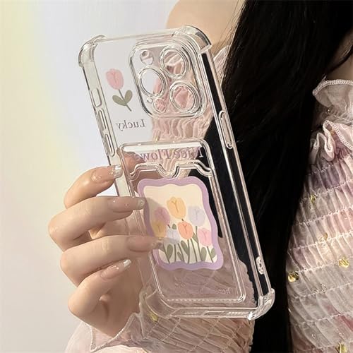 SMIEK Kartenhalter, süße Blume, durchsichtige Handyhülle für iPhone 13 12 15 14 11 Pro Max X XR XS Plus, stoßfeste Silikonhülle, klar, für iPhone X(XS)