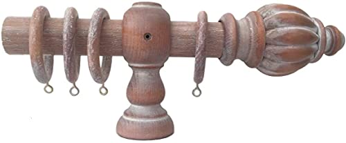 Anpassende Vorhangstange aus italienische Holz - Durchmesser 35 mm, Manuell Bewegung, mit Ringen, Modelle und Überlaufformen Antik - Farbe: Muffato - 160 CM