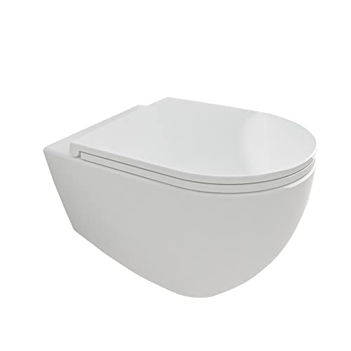 Alpenberger Spülrandloses Hänge-WC aus Keramik | Rimless Toilette inkl. softclose WC-Sitz mit Soft-Close | Wand-WC ohne Spülrand inkl. Befestigungsmateriale