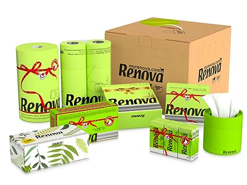 Renova Komplettsets - Multipacks - Wählen Sie Ihre Lieblingsfarbe - Kosmetiktücher - Taschentücher - Servietten - Küchenrollen - Toilettenpapier (Wundervoll Grün Pack)