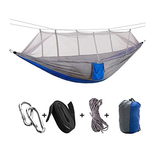 Wifehelper Tragbare Camping Reise Hängematte Hängende Bett mit Moskitonetz für Outdoor Wandern Backpacking Reise (Grau + Blau)