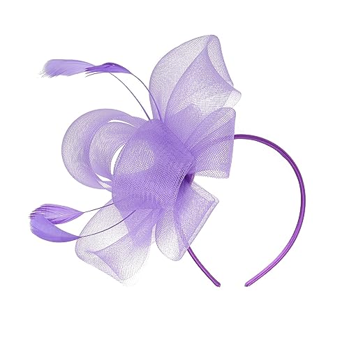 Fascinator Hat, Headband Alice Headband Clip Mesh Bowknot Wedding Cocktail Hair Accessories Tea Party Headband (Color : Light Purple)