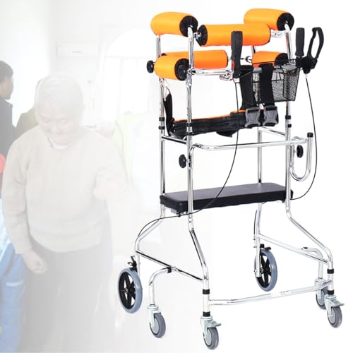 Rollator für ältere Menschen, Stehrahmen für hemiplegische Rehabilitation, Gehhilfe für behinderte Menschen, tragbarer medizinischer Rollator mit einstellbarer Höhe,Orange