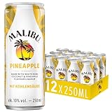 Malibu Pineapple – Erfrischend süßes Mixgetränk mit Kokos und Ananasaromen auf karibischer Rum Basis – 12 Dosen à 250 ml (10 Vol.-Prozent)