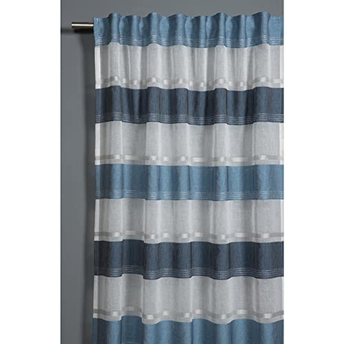 Gardinia Vorhang mit verdeckten Schlaufen und Gardinenband, Blickdicht, Lichtdurchlässig, Gardine Etamine, Weiß / Blau, 140 x 175 cm
