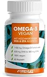 Omega-3 vegan Kapseln 60x - 2000 mg Algenöl pro Tag - hochdosiert: 600 mg DHA + 300 mg EPA - hochwertige Omega-3 Algenöl Kapseln vegan – laborgeprüft
