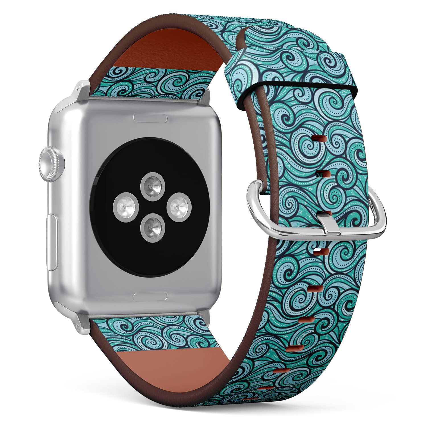 IKIKI-TECH Kompatibel mit Apple Watch-Armband, 42 mm, 44 mm, 45 mm, 49 mm (Wave Grunge Türkis-Muster), Ersatzarmband aus veganem Leder für iWatch Serie 8, 7, 6, 5, 4, 3, 2, 1 Ultra SE