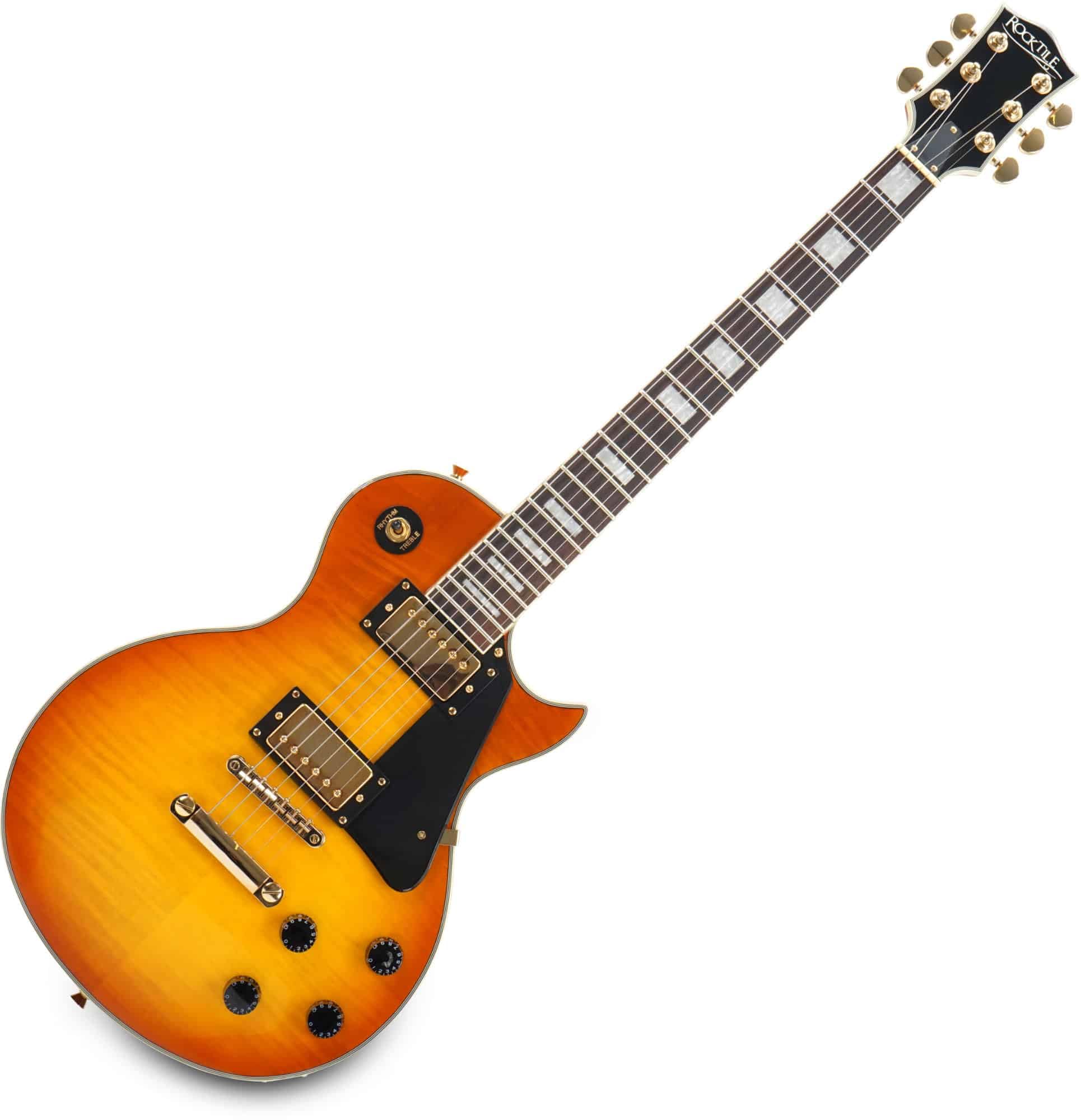Rocktile Pro L-200OHB E-Gitarre - Korpus: Mahagoni - 2 Humbucker Tonabnehmer - geleimter Ahorn-Hals - Palisander Griffbrett - Tune-O-matic Bridge und Stop Bar Tailpiece - Orange Honey Burst