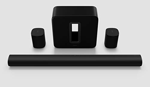 Sonos Arc Heimkino Surround Set | enthält Arc Soundbar + Sub + 2x One SL, schwarz – Elegante Premium Soundbar für mitreißenden Kino Sound – Dolby Atmos, Apple AirPlay2, Sprachsteuerung