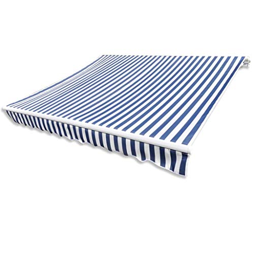 Tidyard Markisenstoff Sonnenschutz | Ersatzstoff Markisenbespannung | aus Polyester mit PU-Beschichtung | ohne Rahmen 481 x 296 cm Blau und Weiß