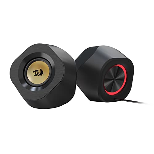 Redragon GS590 Kabellose RGB-Desktop-Lautsprecher, 2.0-Kanal-PC-Stereo-Lautsprecher mit BT 5.0/USB-AUX-Anschluss, verbesserter Klang und Inline-Steuerung, rhythmische Sync-Hintergrundbeleuchtung