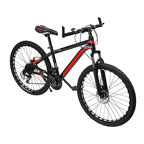 Loohacp 26-Zoll-Mountainbike, Scheibenbremsen 21-Gang-Schaltung Kohlenstoffstahlrahmen ist robust und langlebig，Radfahren im Freien Vollfederung, für Damen & Herren (Schwarz Rot)