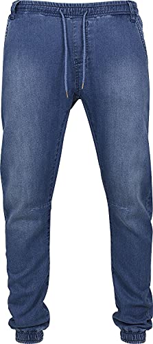 Urban Classics Herren Jeans Knitted Denim Jogpants - Herrenjeans mit Stretchbund, Kordelzug und elastischem Beinabschluss - Farbe blue washed, Größe XXL